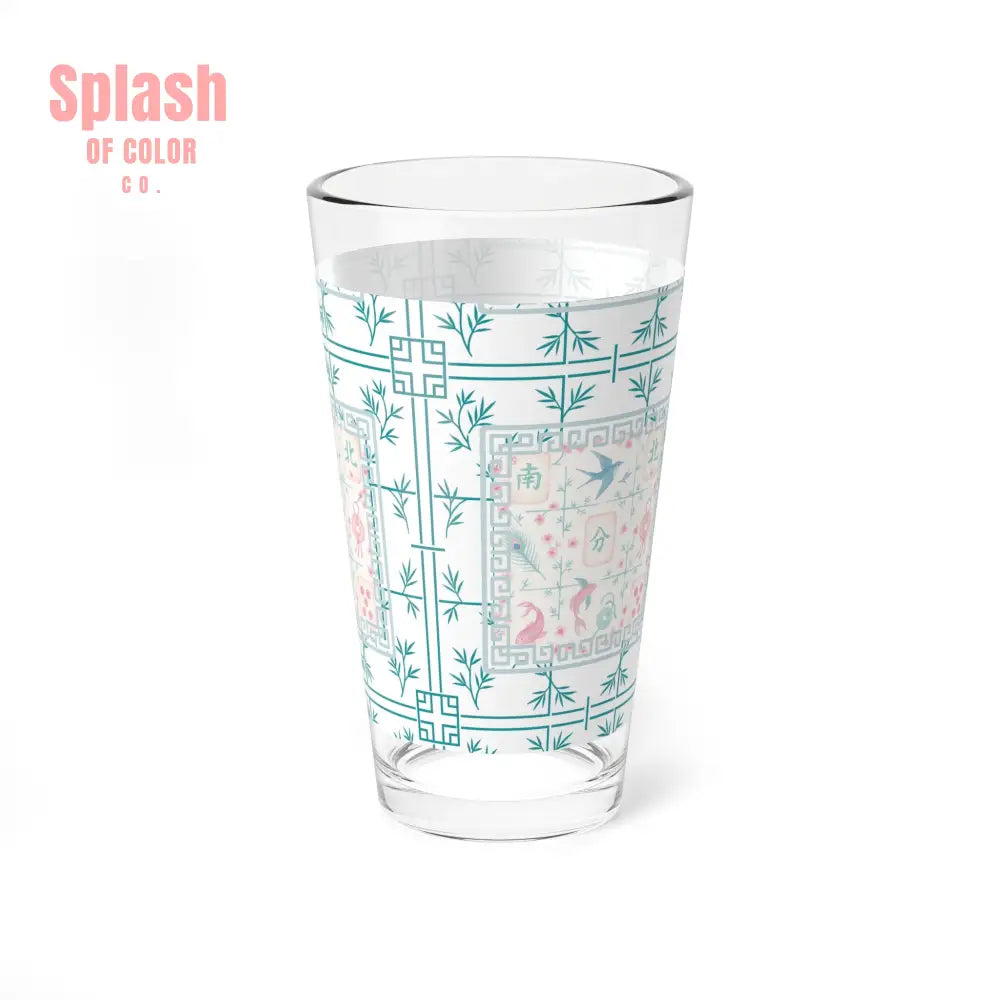 Mahjong Drinkware Pastel Tiles Charming Mixing Glass 16oz – Vintage Floral Design Perfect Mahjong Gift 16oz Mug
