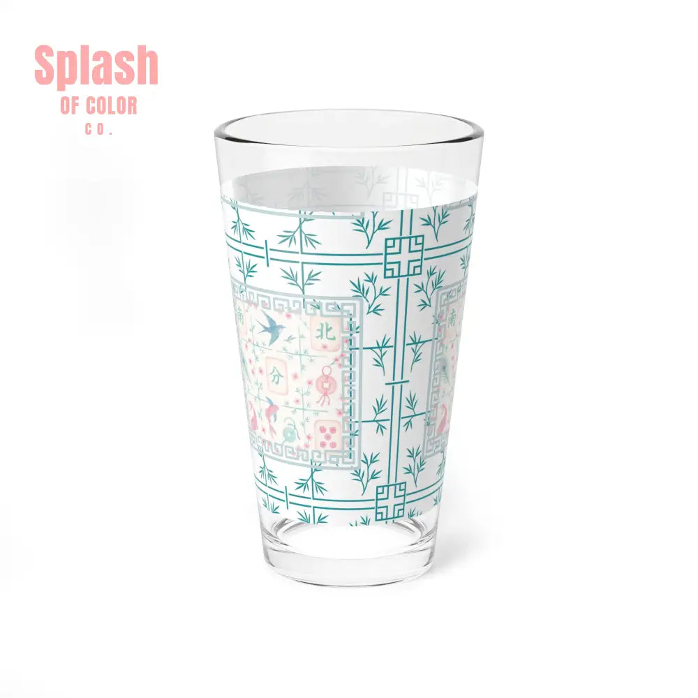 Mahjong Drinkware Pastel Tiles Charming Mixing Glass 16oz – Vintage Floral Design Perfect Mahjong Gift 16oz Mug