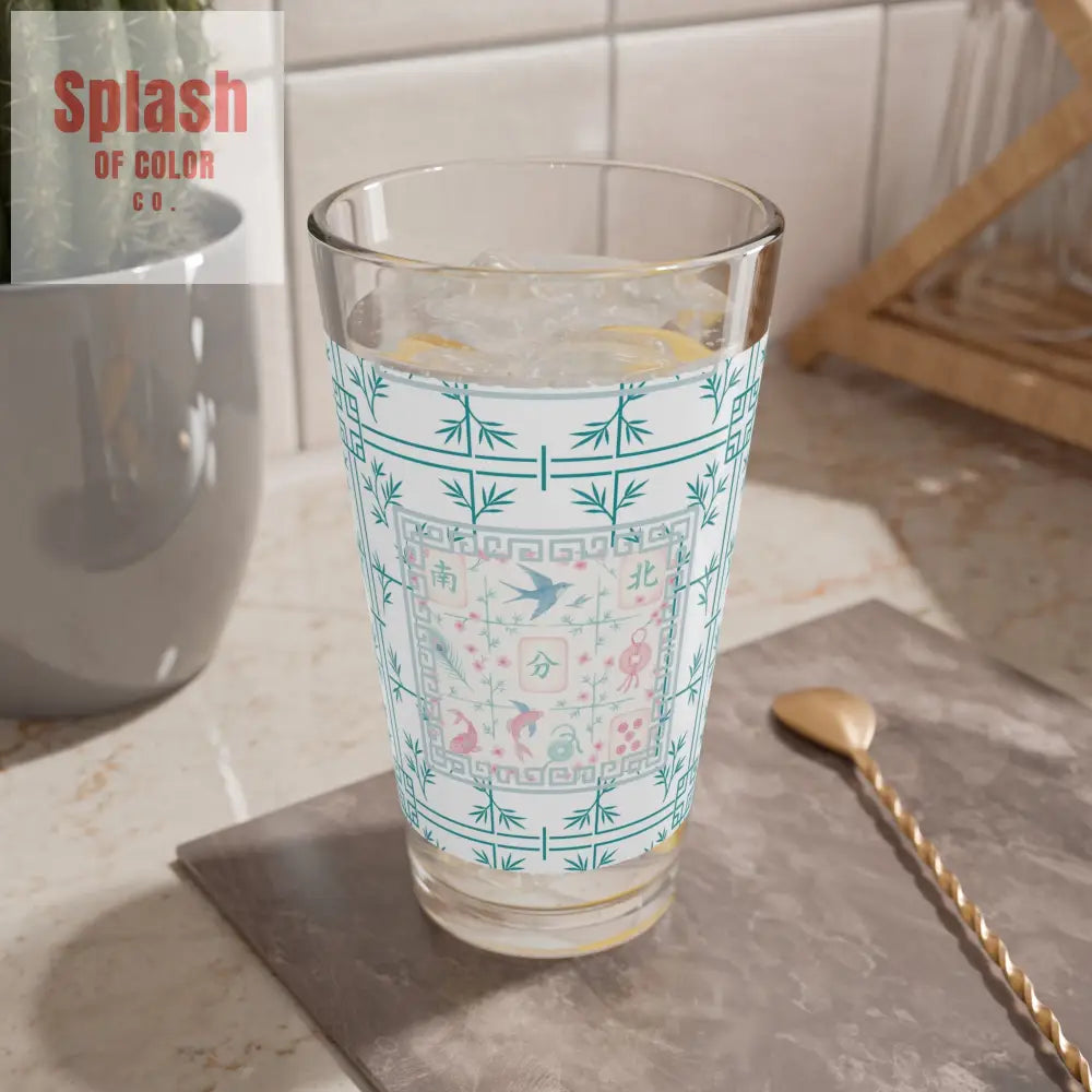 Mahjong Drinkware Pastel Tiles Charming Mixing Glass 16oz – Vintage Floral Design Perfect Mahjong Gift 16oz Mug