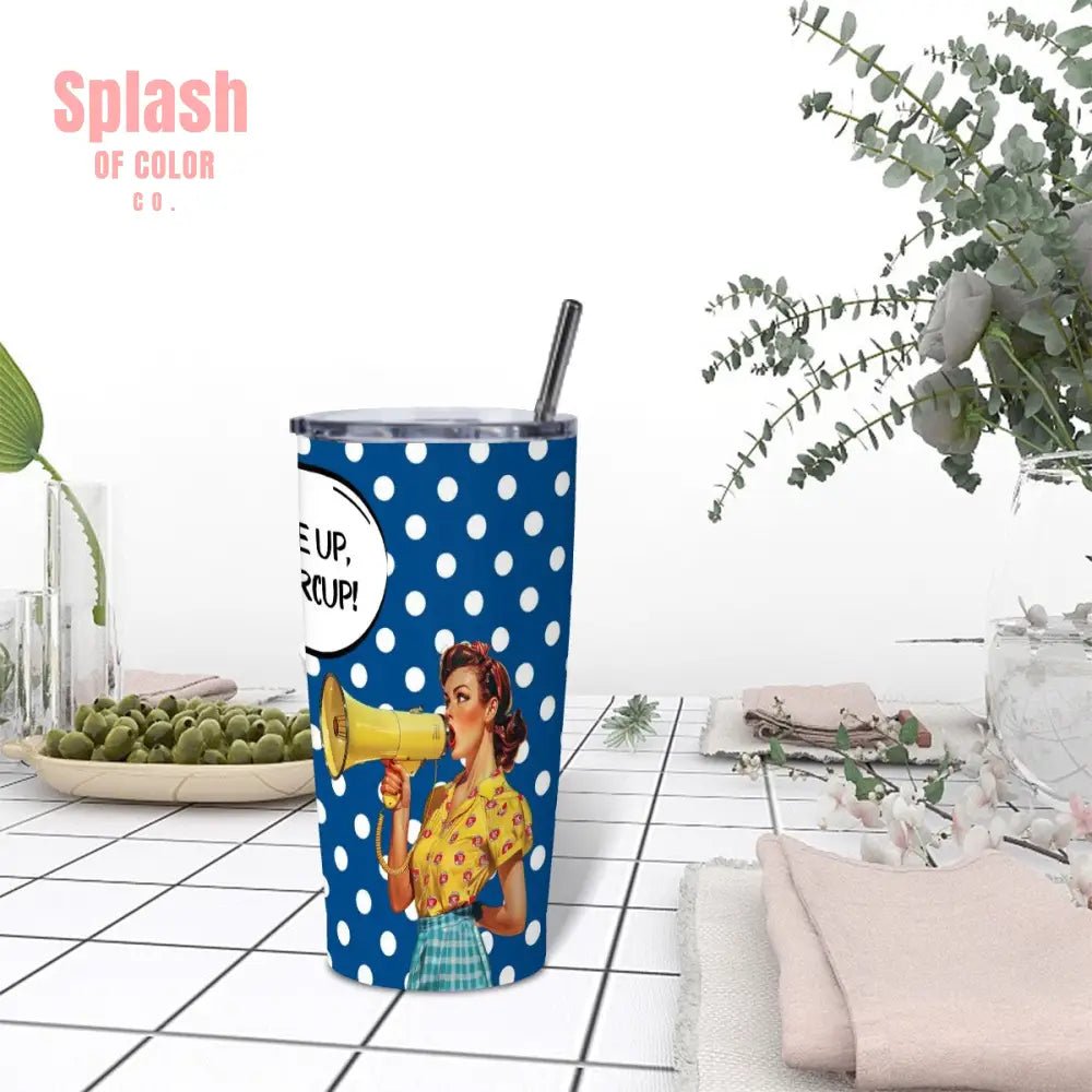 Mahjong Funny Tumbler Gift, Tile Me Up Buttercup, Blue White Polka Dot Stainless Steel Insulated Tumblers with Lid - Splash of Color co.