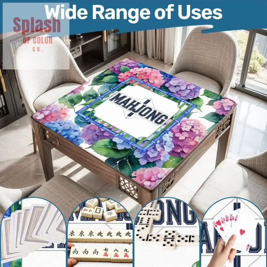 Mahjong Game Mat Mahj Enthusiasts Watercolor Hydrangea Pretty Preppu Mahjong Mat - 31.5’’x31.5’’ - Daily Accessories