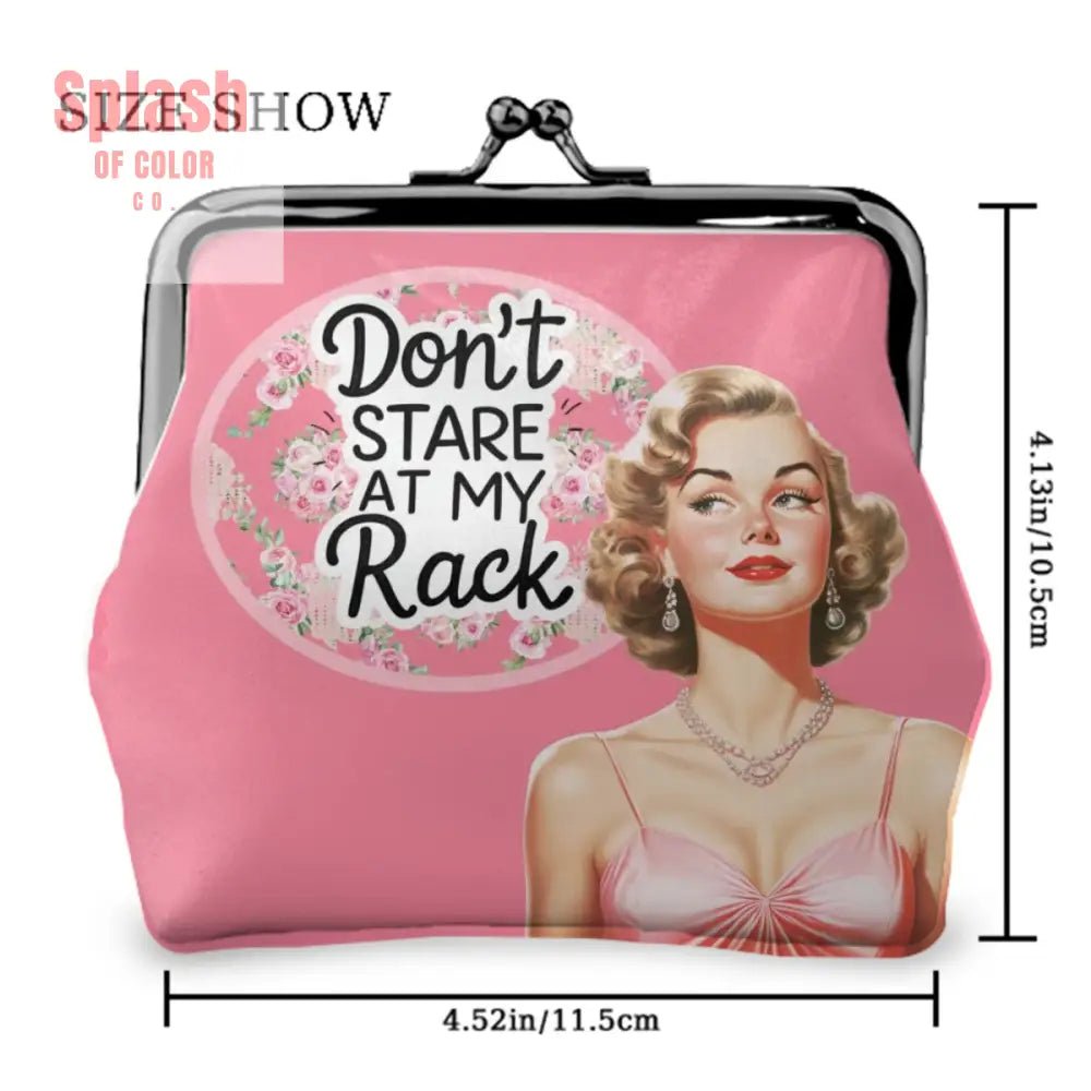 Mahjong Gift Cheeky Sassy Don’t Stare At My Rack Pink Women’s Leather Kiss Lock Coin Purse - 4.5’’x4.1’’ - Wallet