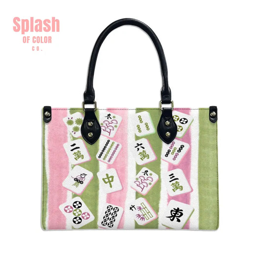 Mahjong Green Pink Mahjong Tile Whimsical Cute Handbag Shoulder Bag Mahj Gift Black / S Handbag