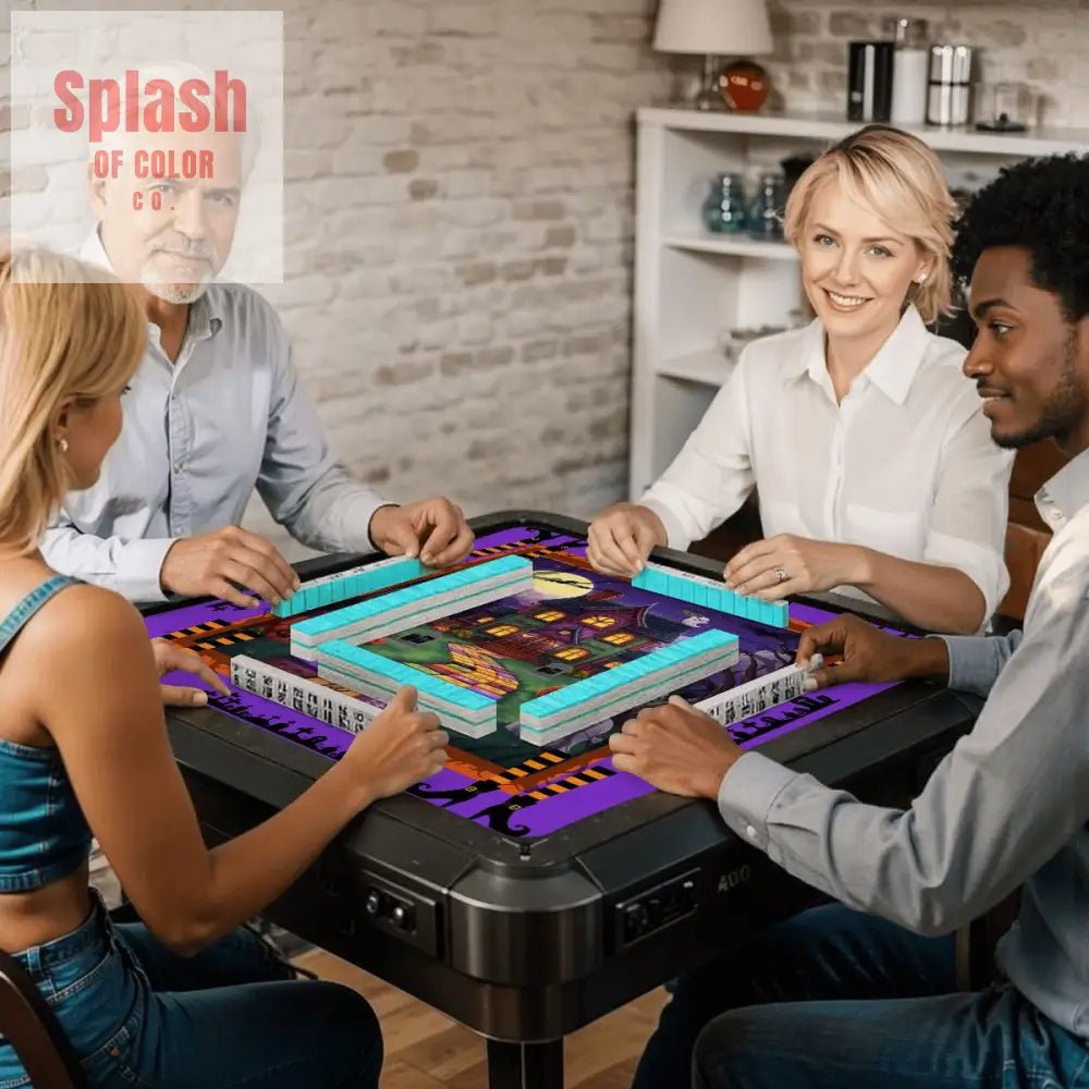 Mahjong Halloween Mat Limited Edition, Spooky Mahj House, Whimsical Game Play - Splash of Color co.