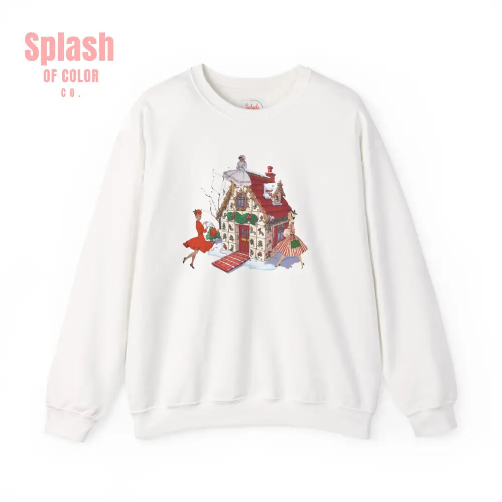 Mahjong Holiday Crewneck Sweatshirt Whimsical Mahj Tile House Design And Vintage Ladies S / White Sweatshirt