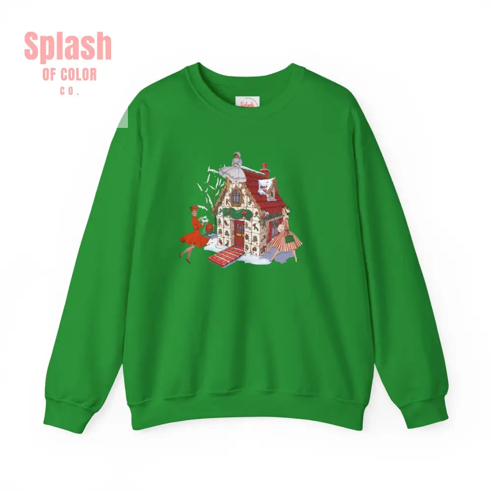 Mahjong Holiday Crewneck Sweatshirt Whimsical Mahj Tile House Design And Vintage Ladies S / Irish Green Sweatshirt