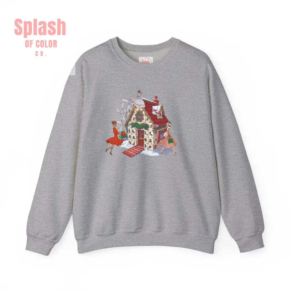 Mahjong Holiday Crewneck Sweatshirt Whimsical Mahj Tile House Design And Vintage Ladies S / Sport Grey Sweatshirt