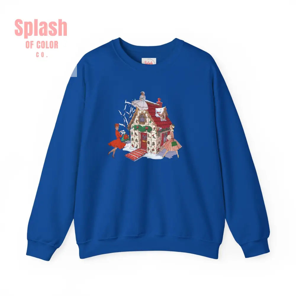 Mahjong Holiday Crewneck Sweatshirt Whimsical Mahj Tile House Design And Vintage Ladies S / Royal Sweatshirt