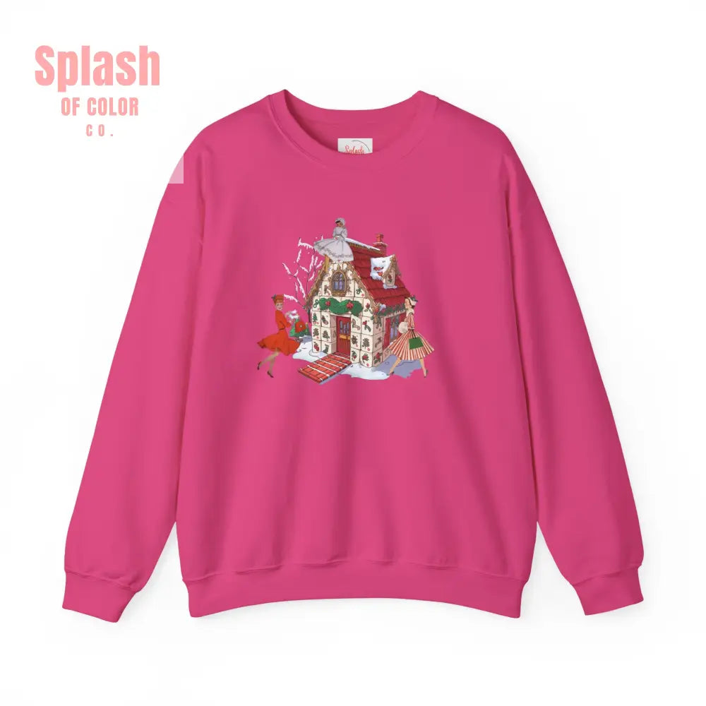 Mahjong Holiday Crewneck Sweatshirt Whimsical Mahj Tile House Design And Vintage Ladies S / Heliconia Sweatshirt