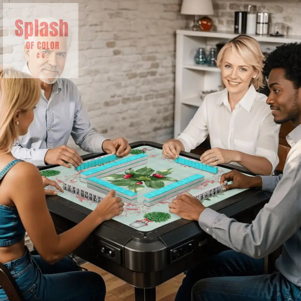 Mahjong Holiday Mat, Winterberry Watercolor Festive Mahj Game Night Mat - Splash of Color co.