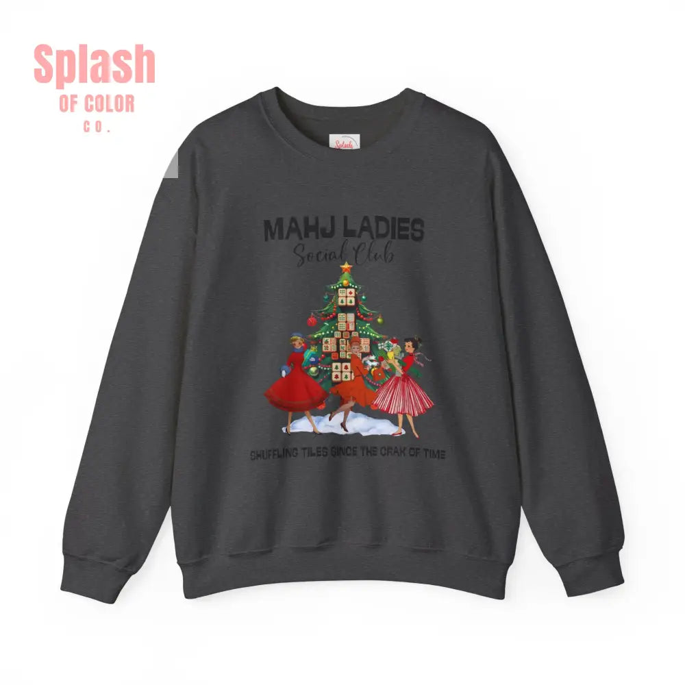 Mahjong Ladies Christmas Club Funny Holiday Group Sweatshirt Cozy Game Night Gift Christmas Apparel S / Dark Heather