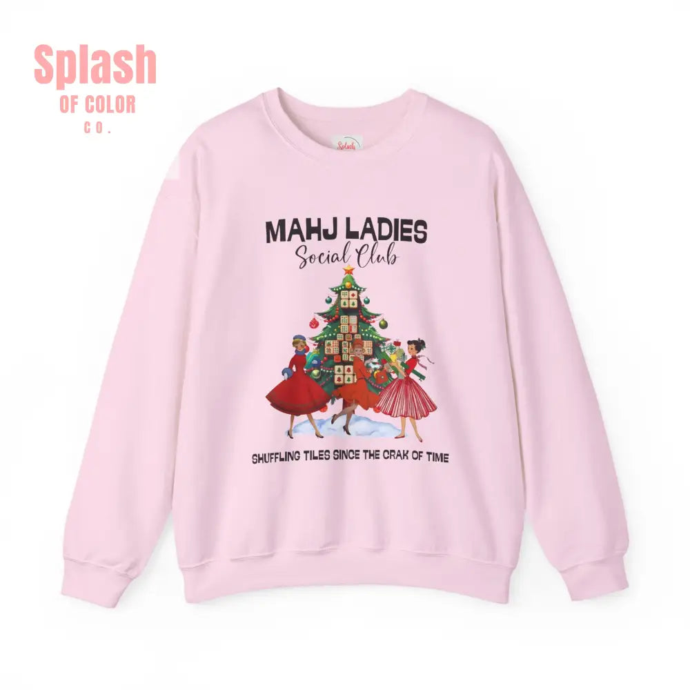 Mahjong Ladies Christmas Club Funny Holiday Group Sweatshirt Cozy Game Night Gift Christmas Apparel S / Light Pink