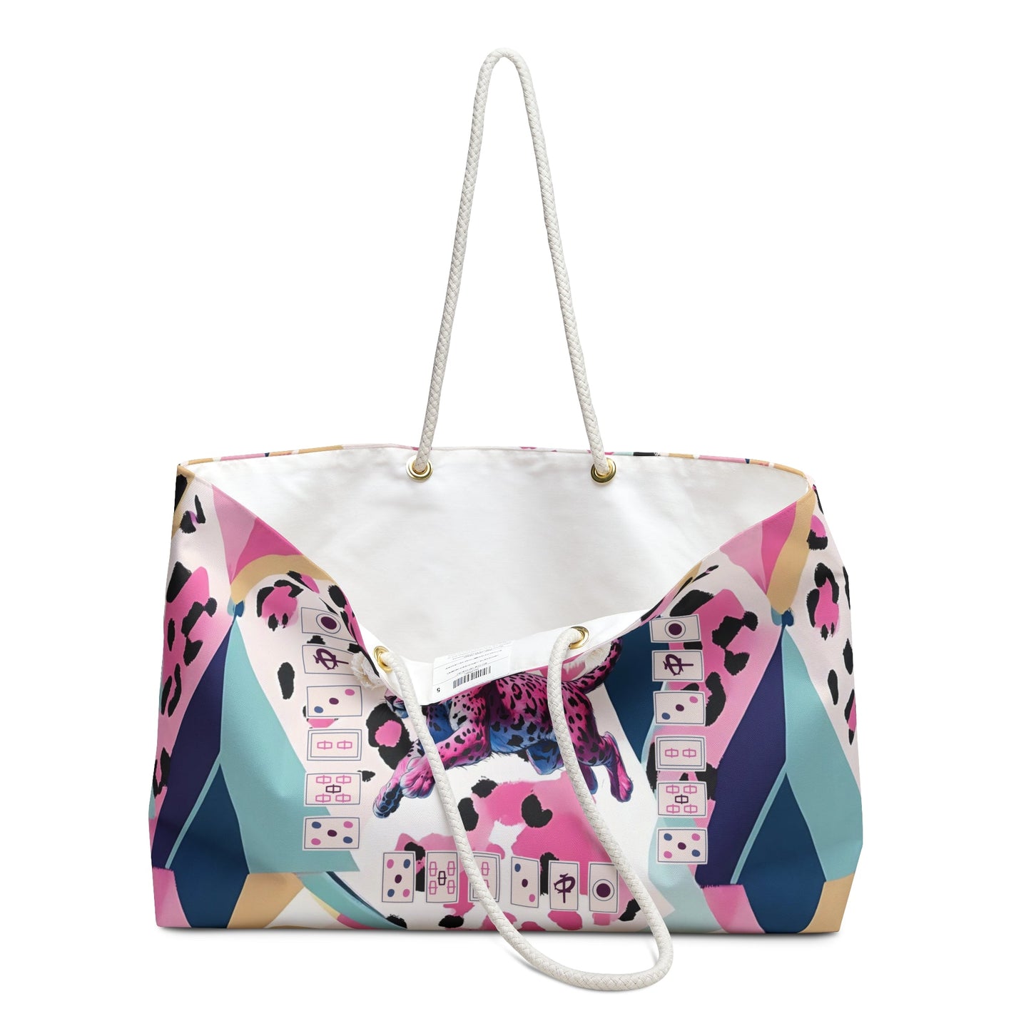 Mahjong Leopard Tile Bag Weekender Bag - Preppy Watercolor Blue Pink Purple Black Boho Travel Tote Beach Bag Mahj Lover