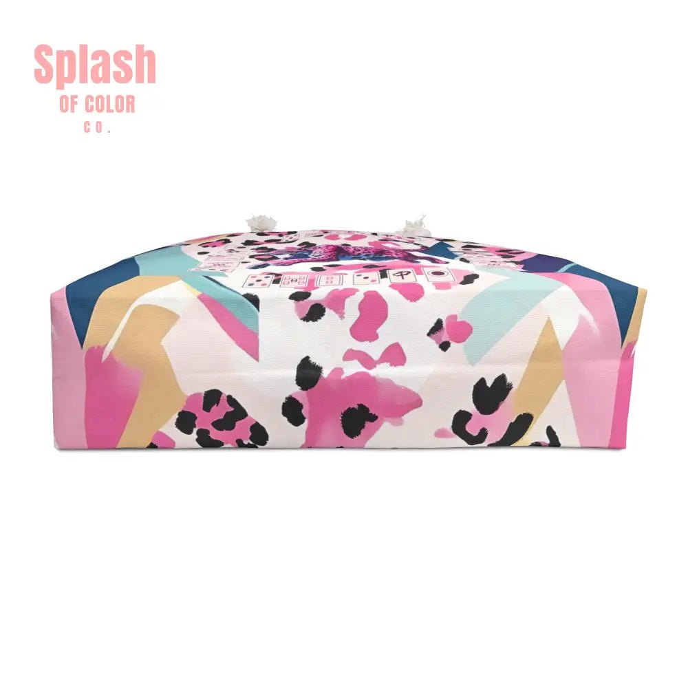Mahjong Leopard Tile Bag Weekender Bag - Preppy Watercolor Blue Pink Purple Black Boho Travel Tote Beach Bag Mahj Lover