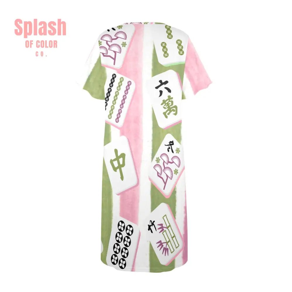 Mahjong Lover Cute Green Pink Mahj Tiles Women’s Muumuu Dress Pajamas