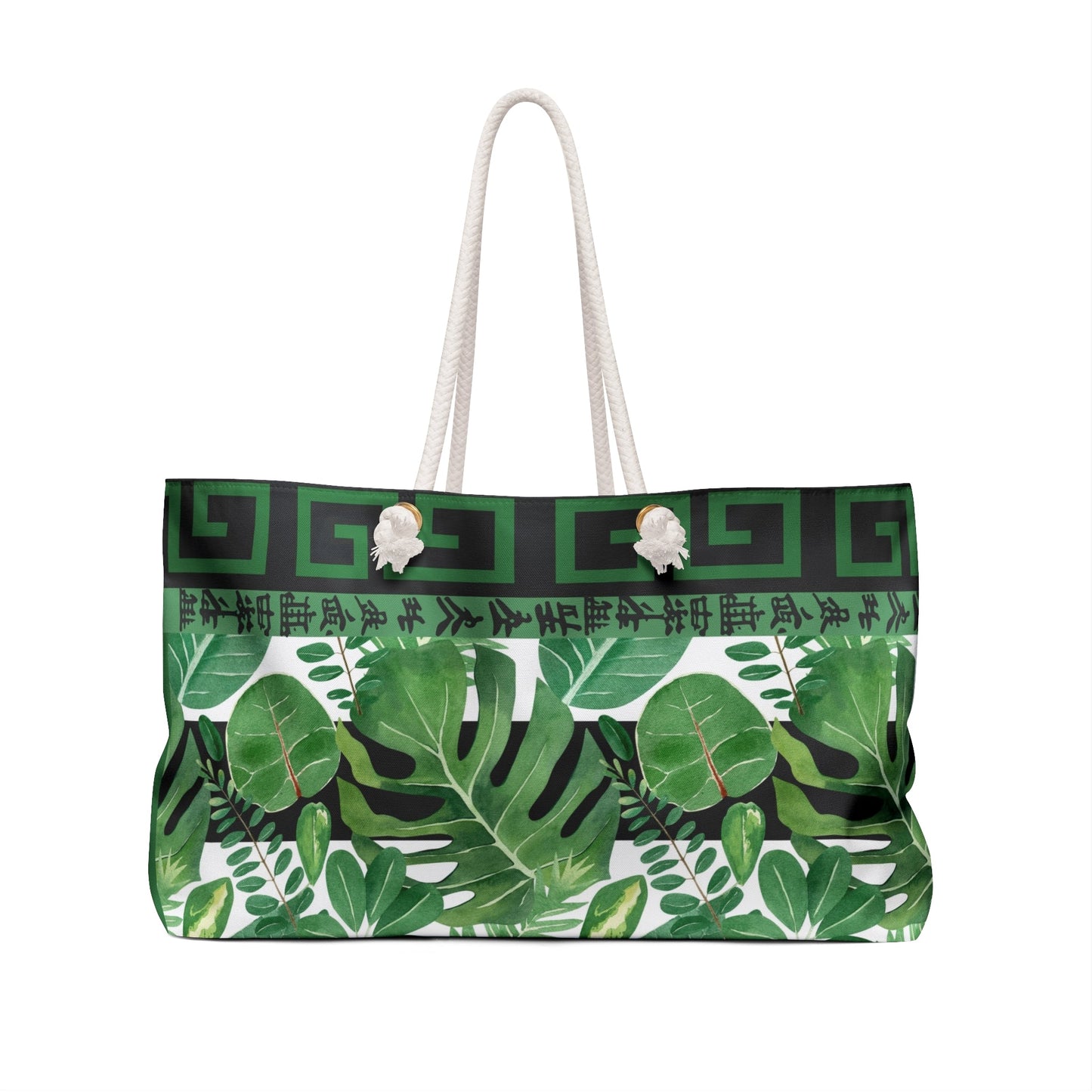 Mahjong Lover Gift Tote Bag For Tiles Green Black Floral Asian Inspired Tropical Weekender Bag - 24’’ × 13’’ - Bags