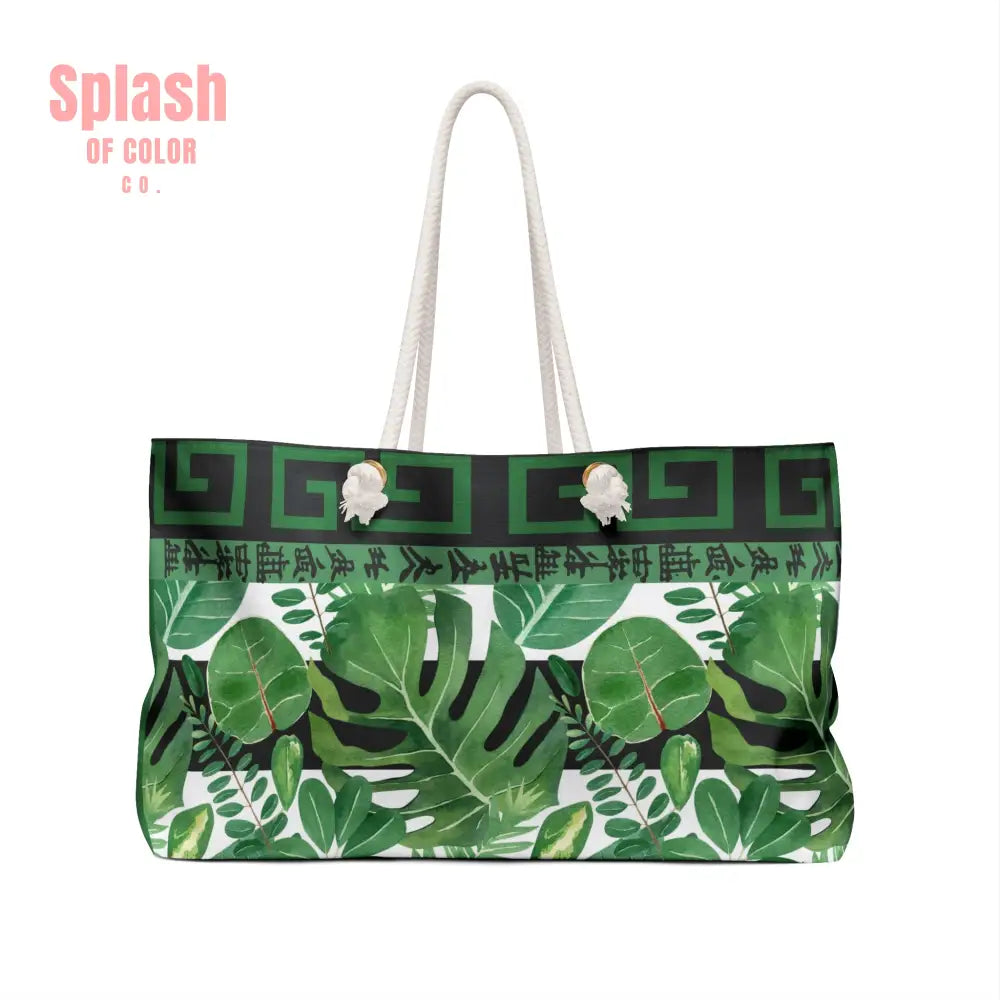 Mahjong Lover Gift Tote Bag For Tiles Green Black Floral Asian Inspired Tropical Weekender Bag - 24’’ × 13’’ - Bags