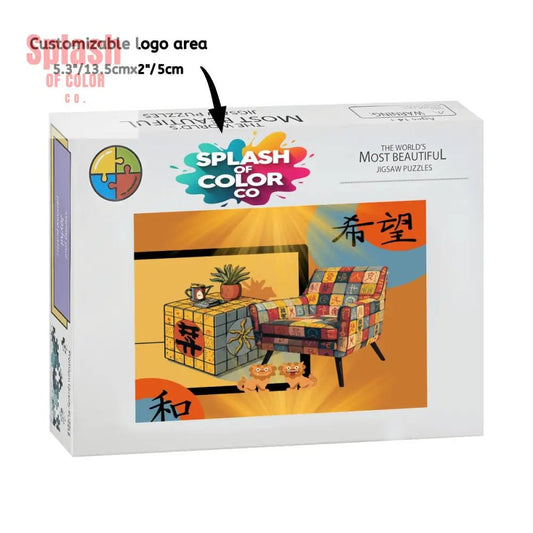 Mahjong Lover Golden Sun Orange Blue Whimsical Wooden Jigsaw Puzzles 1000 pcs - Splash of Color co.