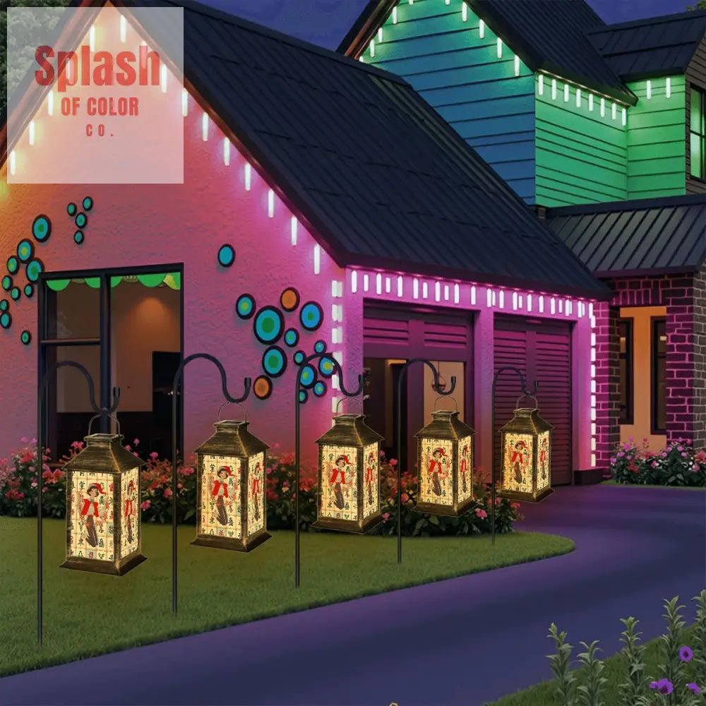 Mahjong Lover, Holiday Whimsy Vintage Mahj Tiles And Christmas Gal Solar Lantern - Splash of Color co.