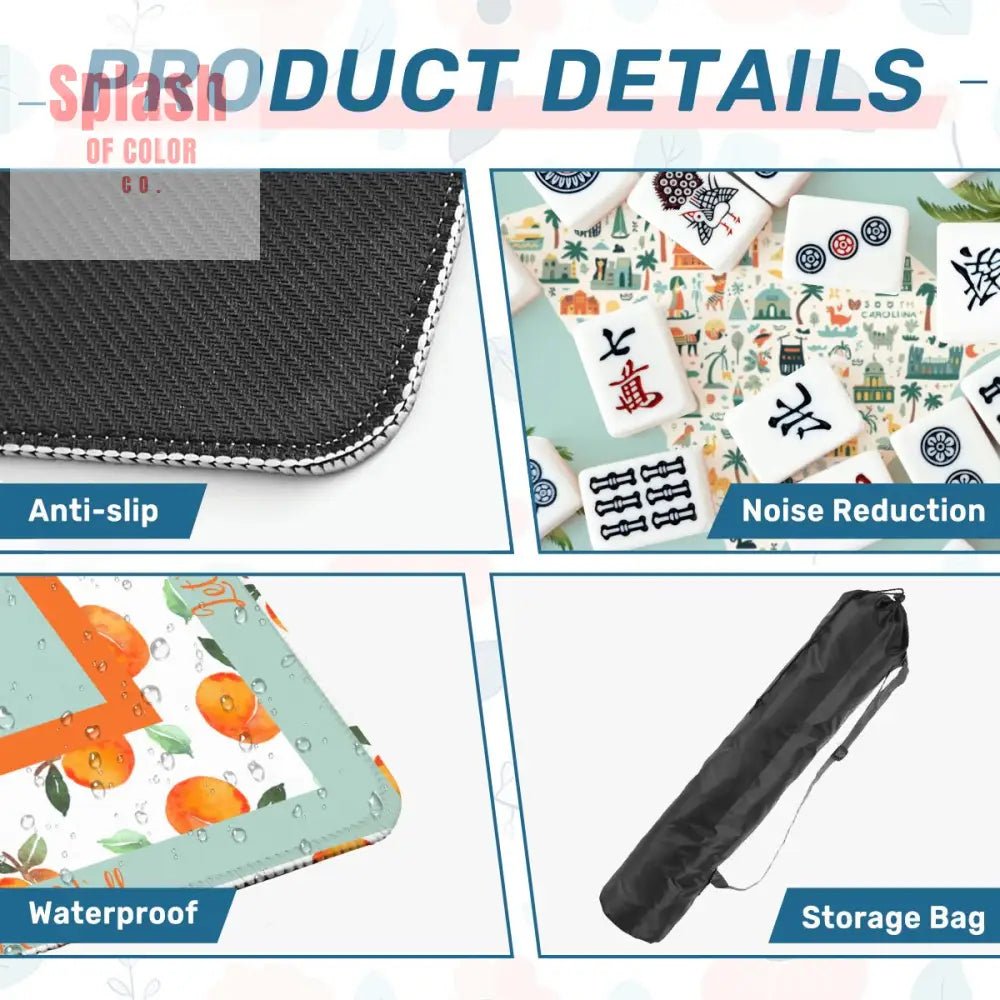 Let's Mahj Y'all South Carolina Whimsical Peach Pattern Mahjong Game Mat - Splash of Color co.