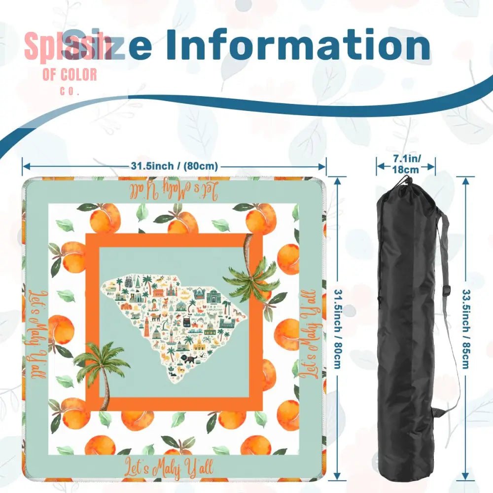 Let's Mahj Y'all South Carolina Whimsical Peach Pattern Mahjong Game Mat - Splash of Color co.
