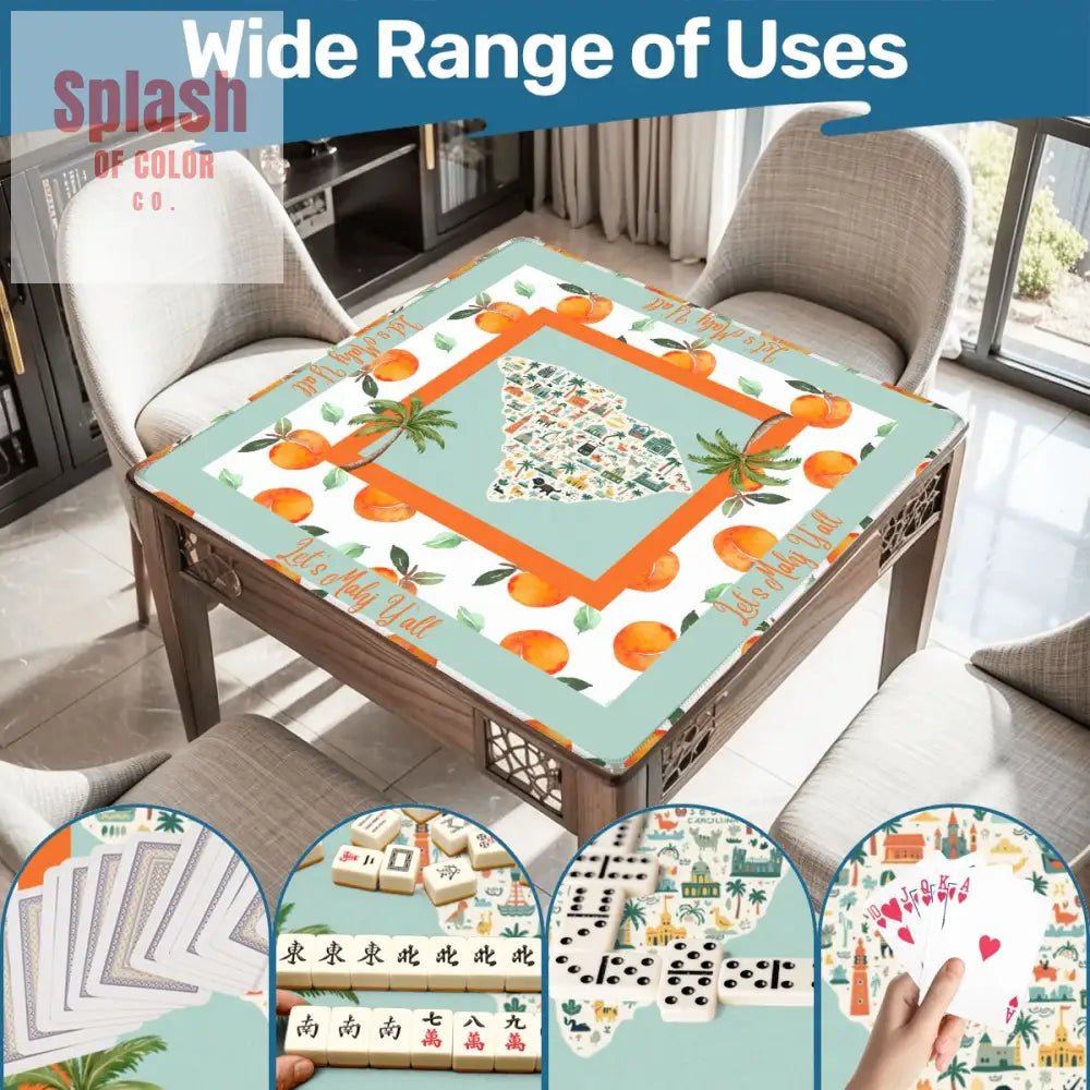 Let's Mahj Y'all South Carolina Whimsical Peach Pattern Mahjong Game Mat - Splash of Color co.