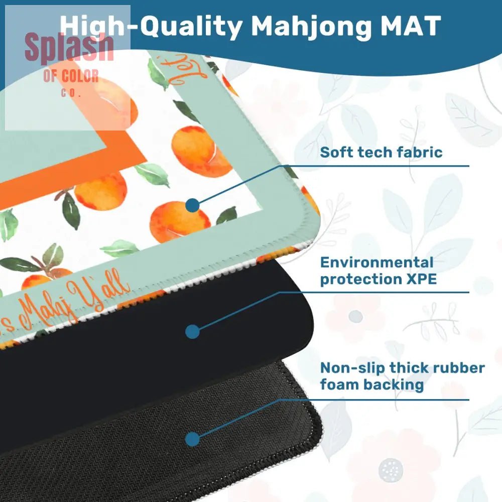 Let's Mahj Y'all South Carolina Whimsical Peach Pattern Mahjong Game Mat - Splash of Color co.