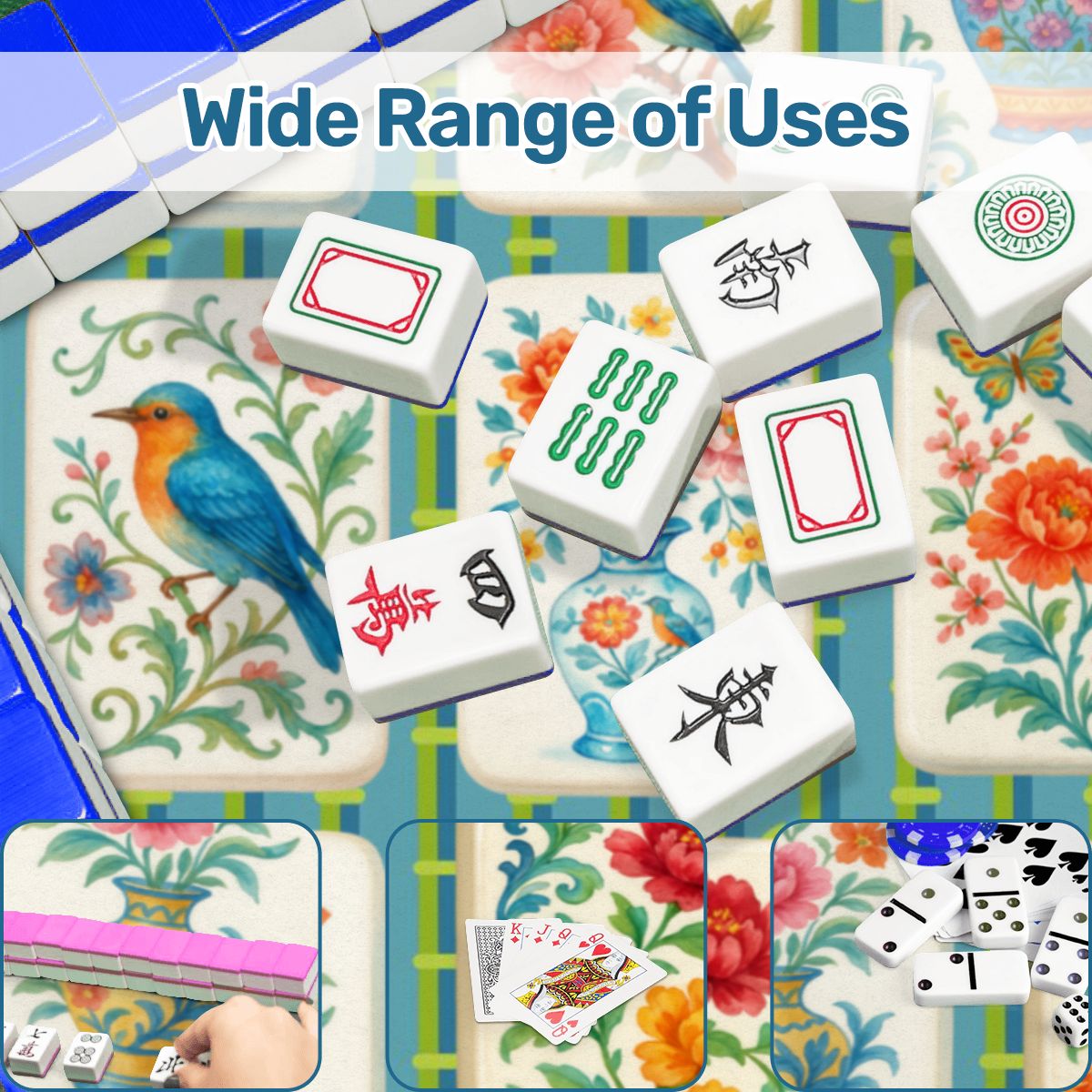 Mahjong Mat Asian Bamboo Background Floral Mahjong Tile Mahj Mat - 31.5’’x31.5’’ - Daily Accessories