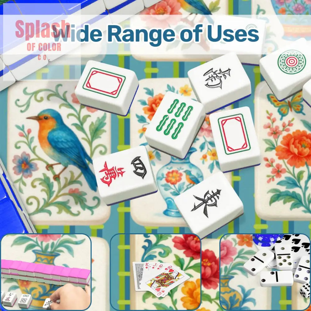 Mahjong Mat Asian Bamboo Background Floral Mahjong Tile Mahj Mat - 31.5’’x31.5’’ - Daily Accessories