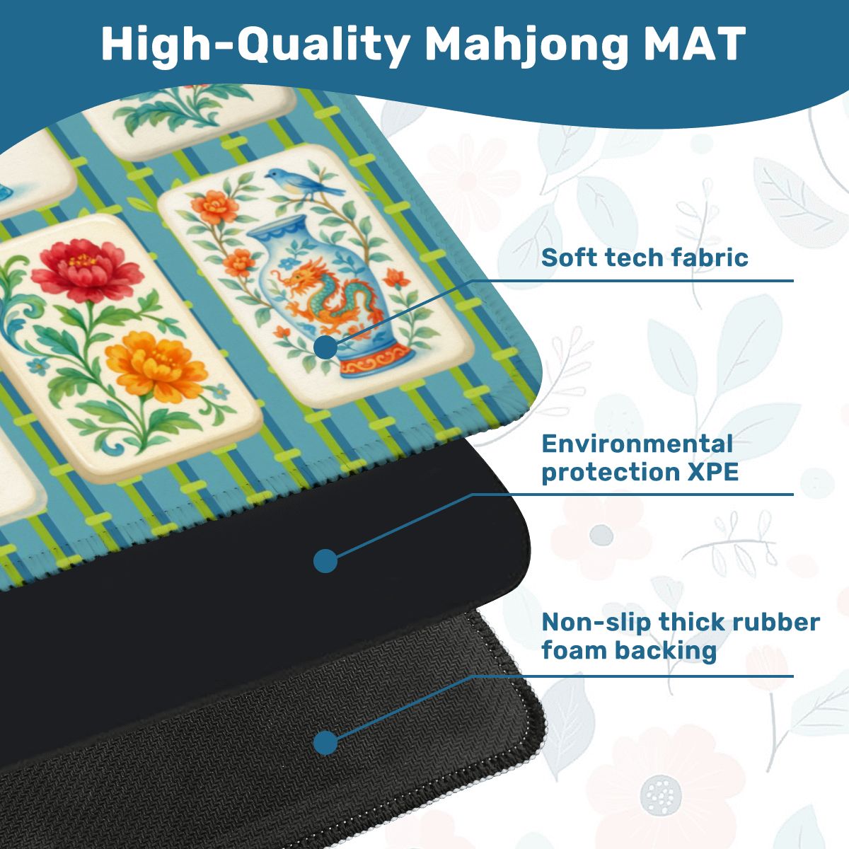 Mahjong Mat Asian Bamboo Background Floral Mahjong Tile Mahj Mat - 31.5’’x31.5’’ - Daily Accessories