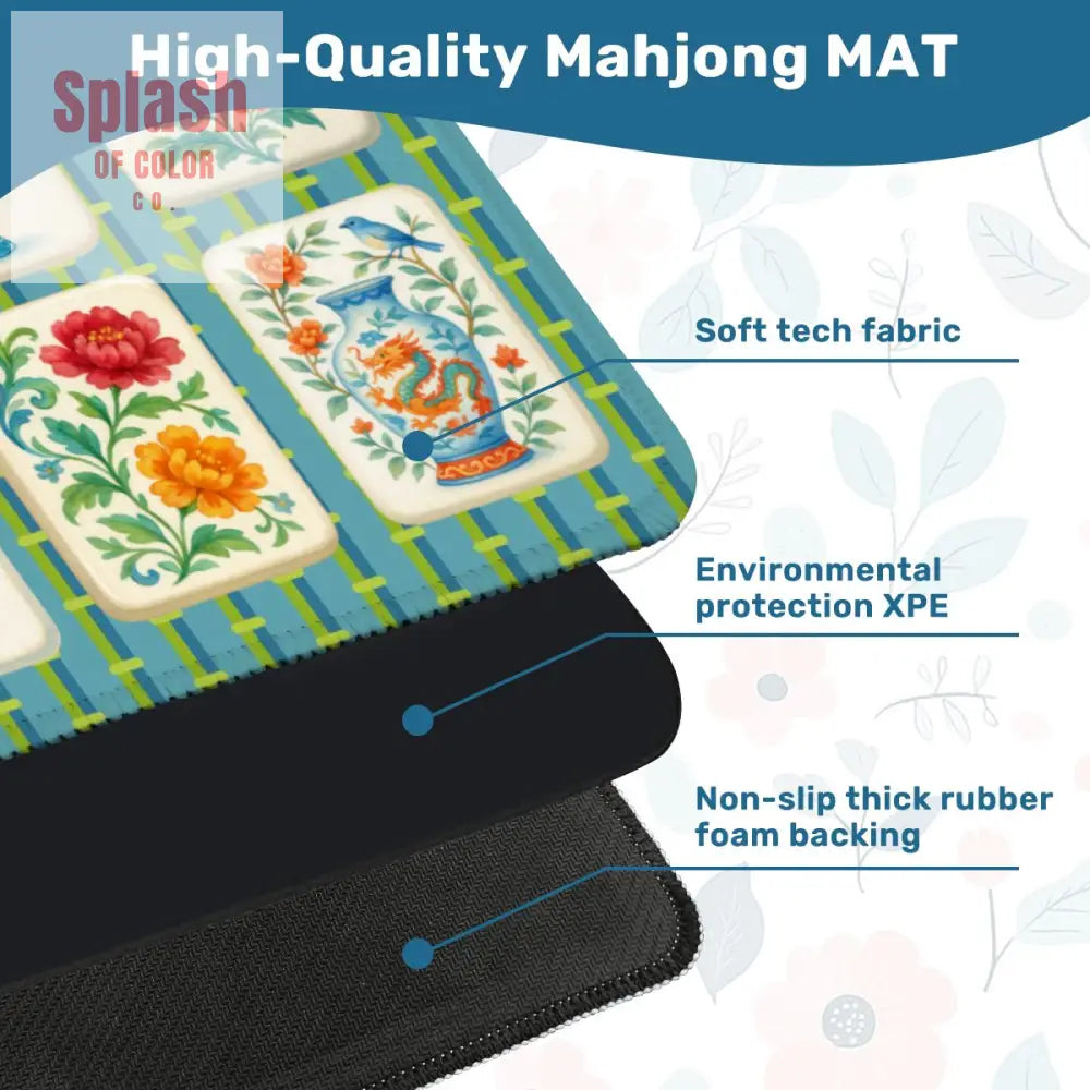 Mahjong Mat Asian Bamboo Background Floral Mahjong Tile Mahj Mat - 31.5’’x31.5’’ - Daily Accessories