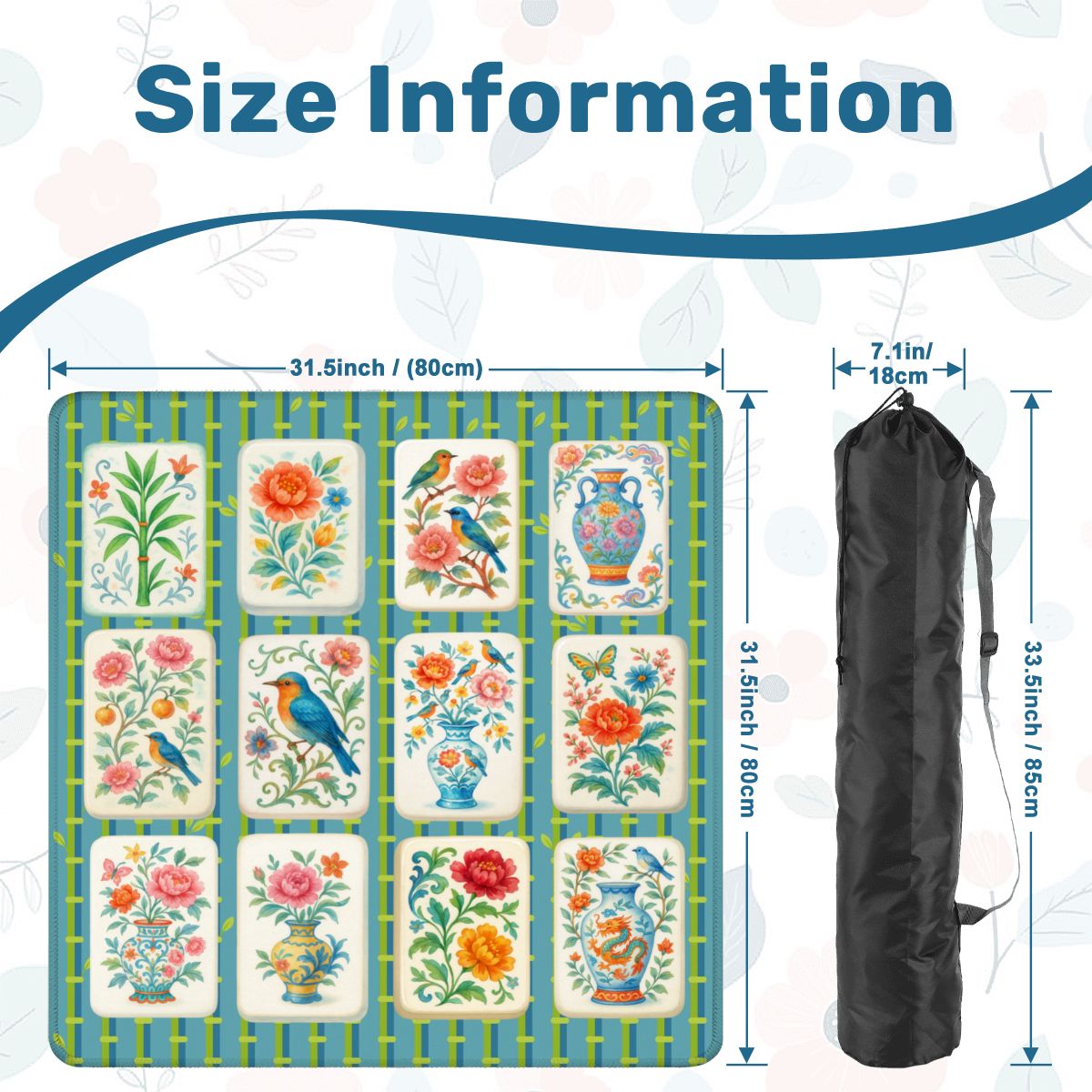 Mahjong Mat Asian Bamboo Background Floral Mahjong Tile Mahj Mat - 31.5’’x31.5’’ - Daily Accessories