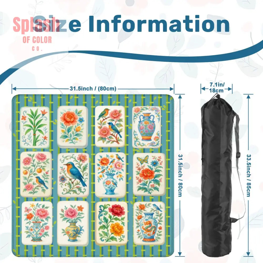 Mahjong Mat Asian Bamboo Background Floral Mahjong Tile Mahj Mat - 31.5’’x31.5’’ - Daily Accessories