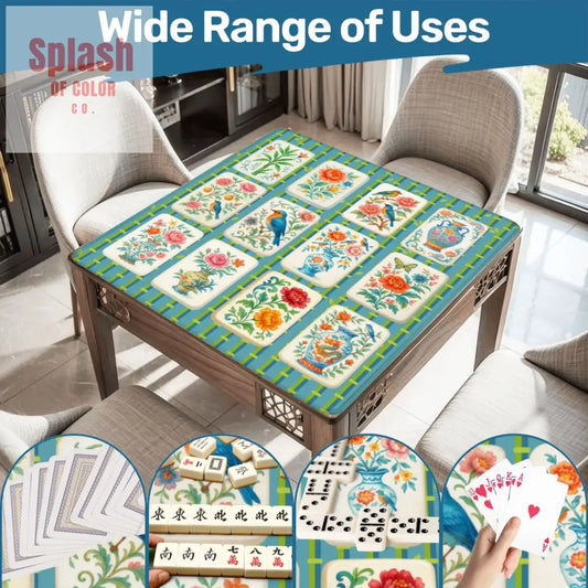 Mahjong Mat Asian Bamboo Background Floral Mahjong Tile Mahj Mat - 31.5’’x31.5’’ - Daily Accessories