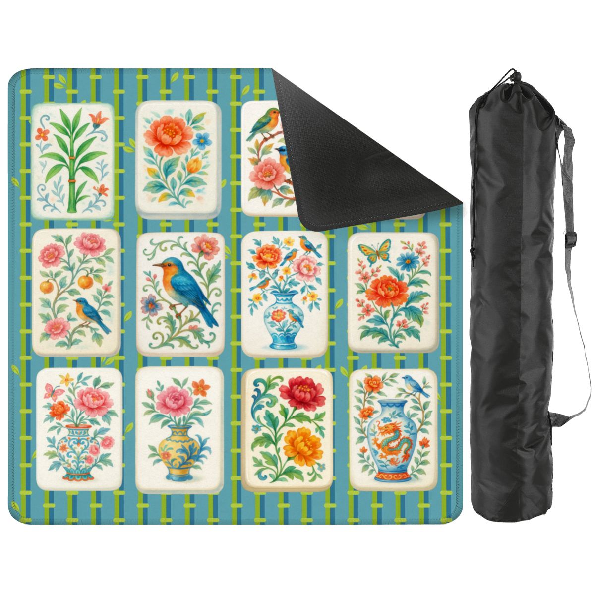 Mahjong Mat Asian Bamboo Background Floral Mahjong Tile Mahj Mat - 31.5’’x31.5’’ - Daily Accessories