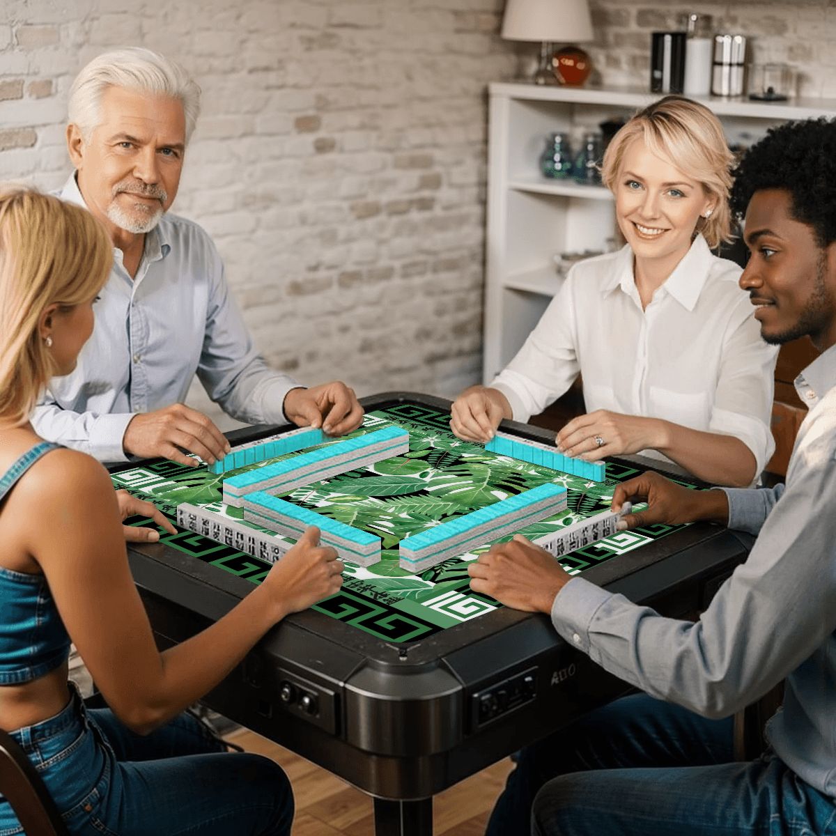 Mahjong Mat Black And Green Tropical Asian Border Mahj Mat - 31.5’’x31.5’’ - Daily Accessories