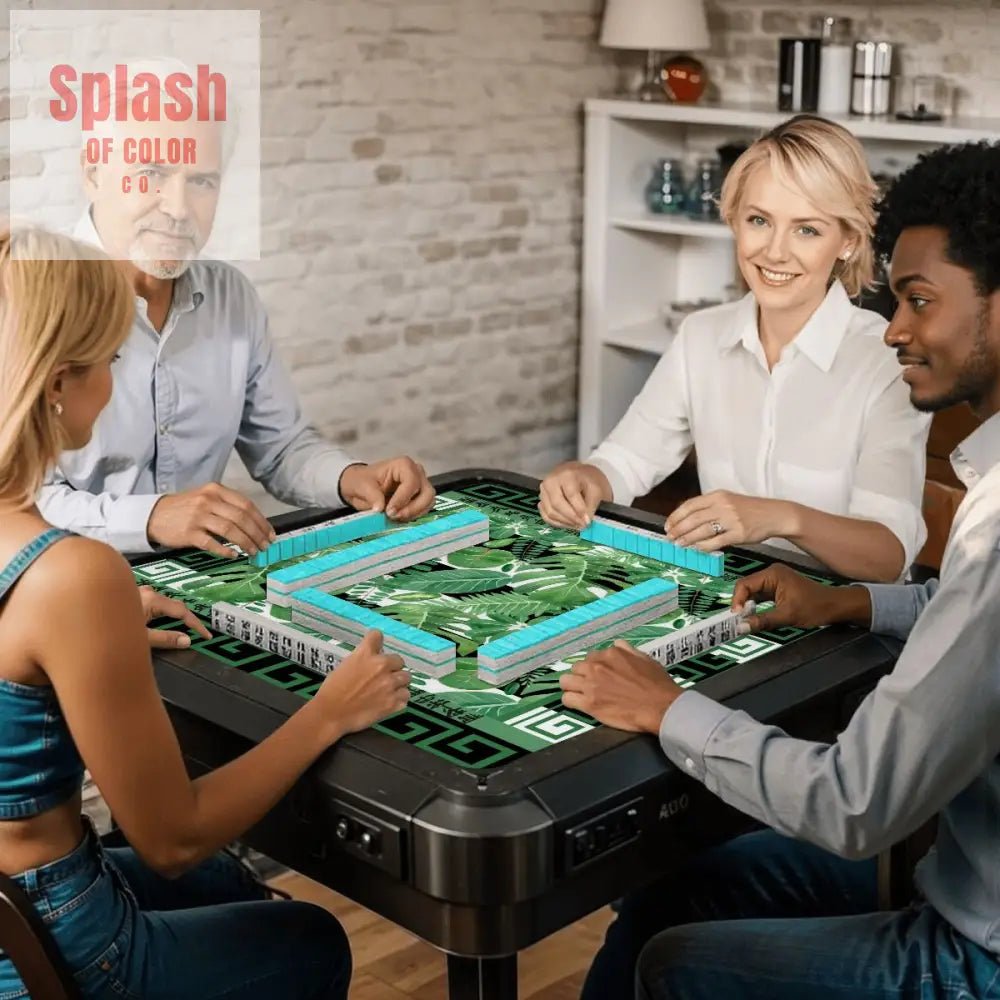 Mahjong Mat Black And Green Tropical Asian Border Mahj Mat - 31.5’’x31.5’’ - Daily Accessories