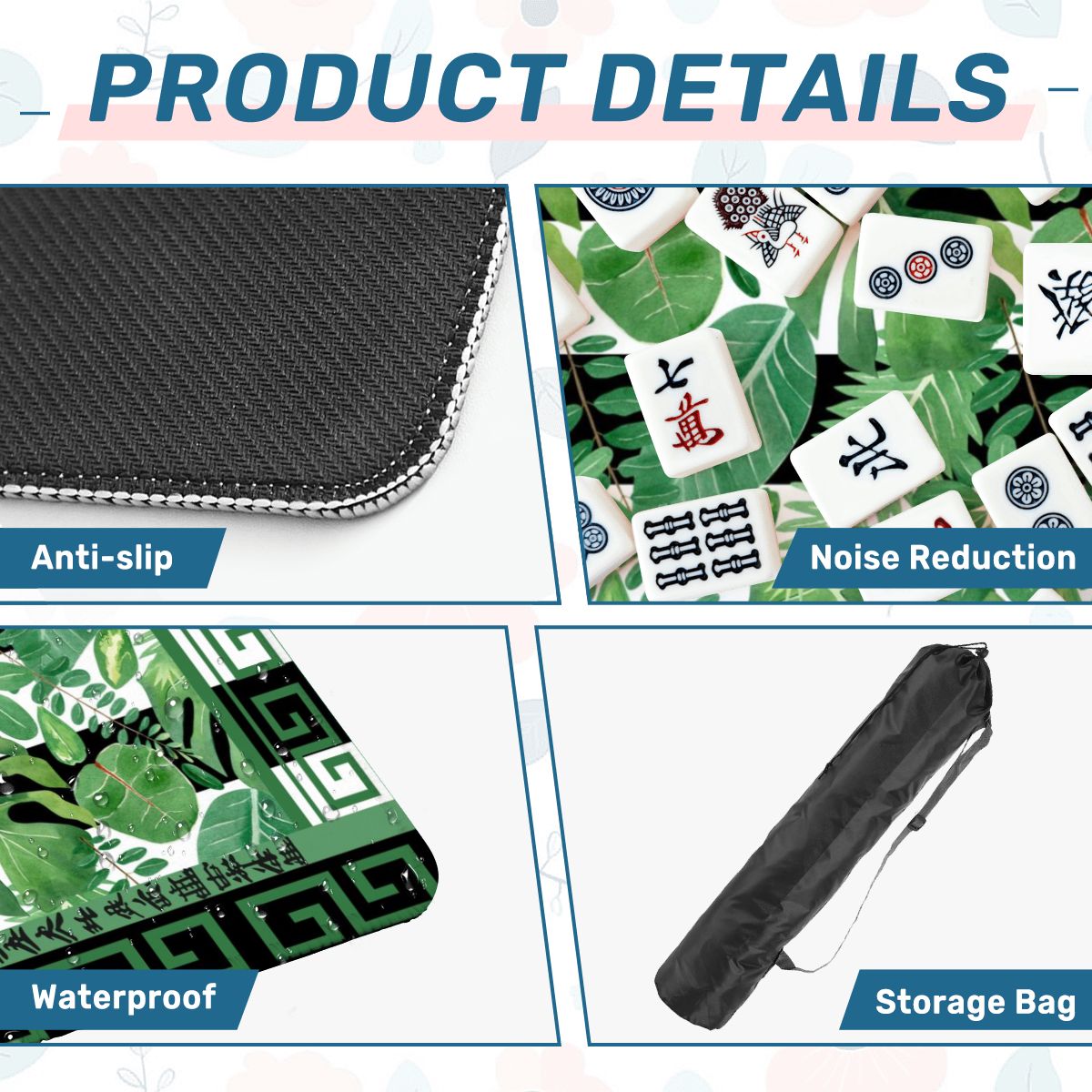 Mahjong Mat Black And Green Tropical Asian Border Mahj Mat - 31.5’’x31.5’’ - Daily Accessories