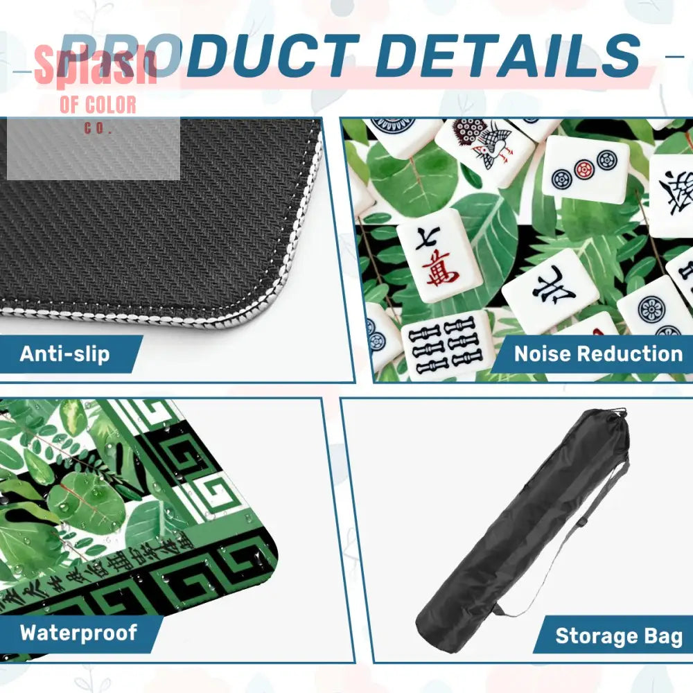 Mahjong Mat Black And Green Tropical Asian Border Mahj Mat - 31.5’’x31.5’’ - Daily Accessories