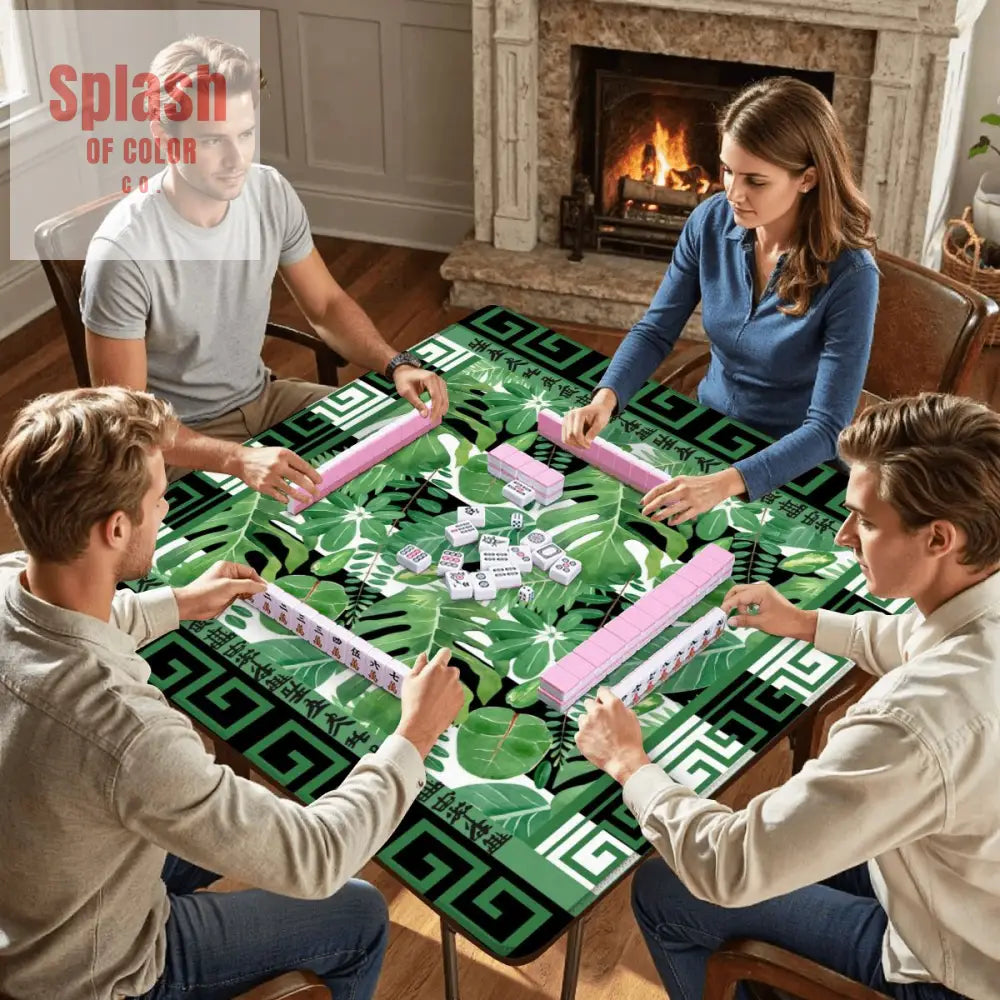 Mahjong Mat Black And Green Tropical Asian Border Mahj Mat - 31.5’’x31.5’’ - Daily Accessories