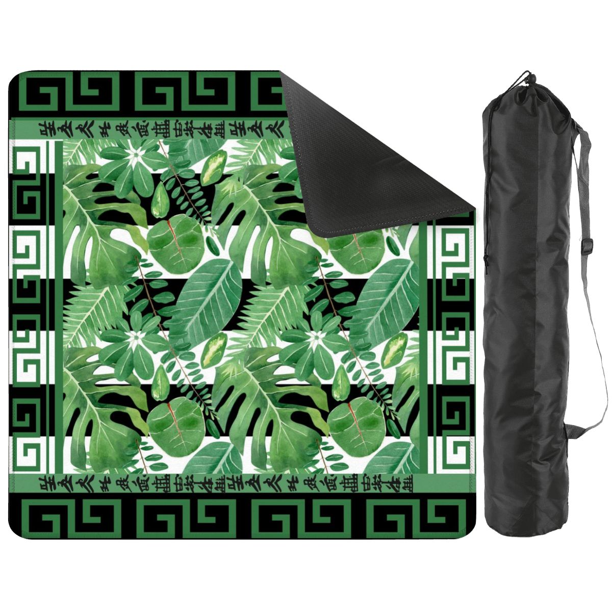 Mahjong Mat Black And Green Tropical Asian Border Mahj Mat - 31.5’’x31.5’’ - Daily Accessories