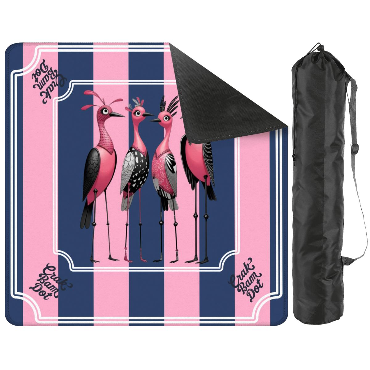 Mahjong Mat Blue Pink Striped Quirky Mahjong Bird Queens - 31.5’’x31.5’’ - Daily Accessories