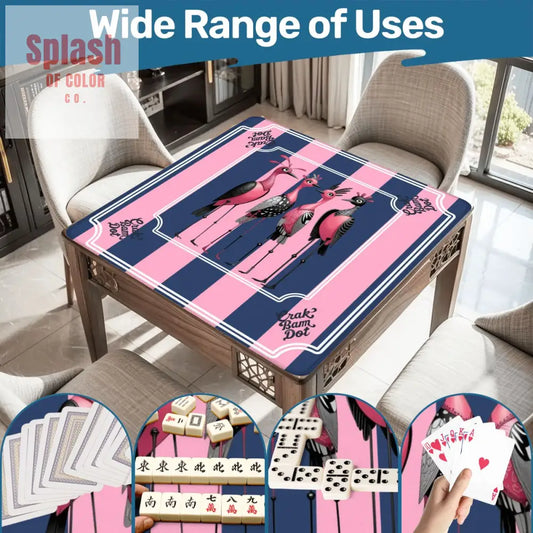 Mahjong Mat Blue Pink Striped Quirky Mahjong Bird Queens - 31.5’’x31.5’’ - Daily Accessories