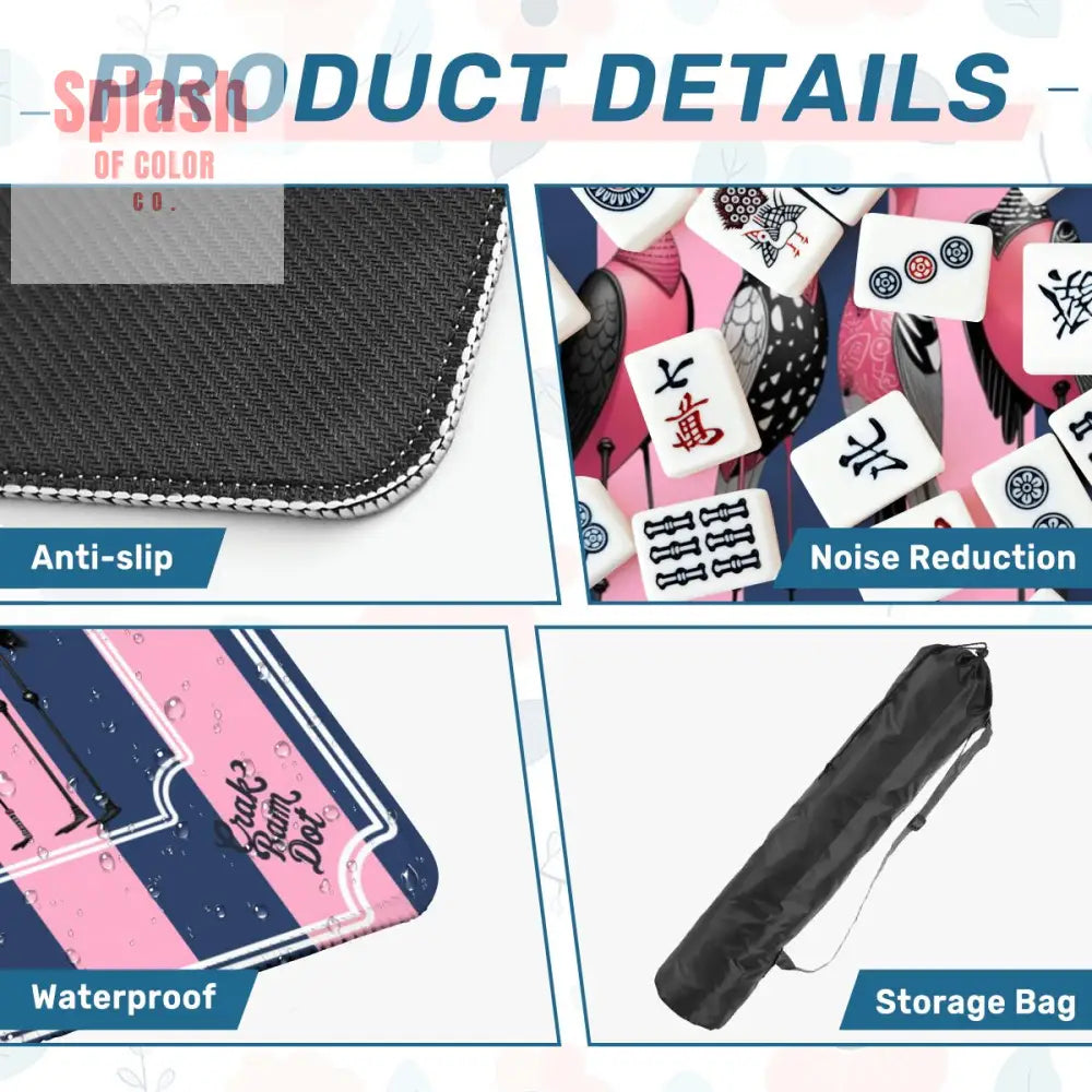 Mahjong Mat Blue Pink Striped Quirky Mahjong Bird Queens - 31.5’’x31.5’’ - Daily Accessories
