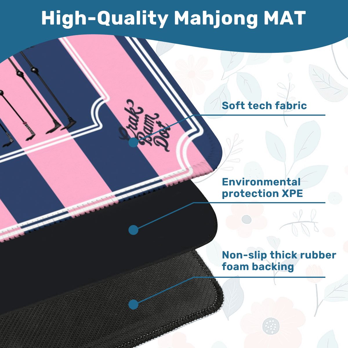 Mahjong Mat Blue Pink Striped Quirky Mahjong Bird Queens - 31.5’’x31.5’’ - Daily Accessories