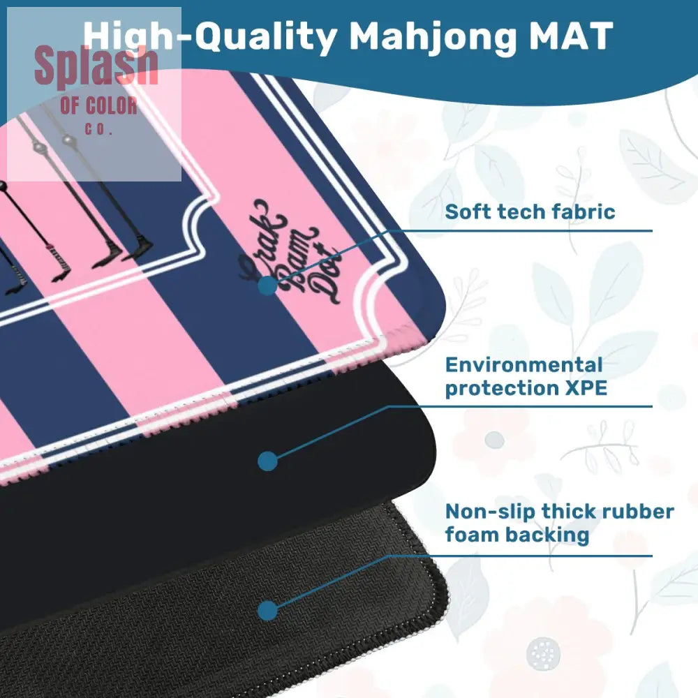 Mahjong Mat Blue Pink Striped Quirky Mahjong Bird Queens - 31.5’’x31.5’’ - Daily Accessories