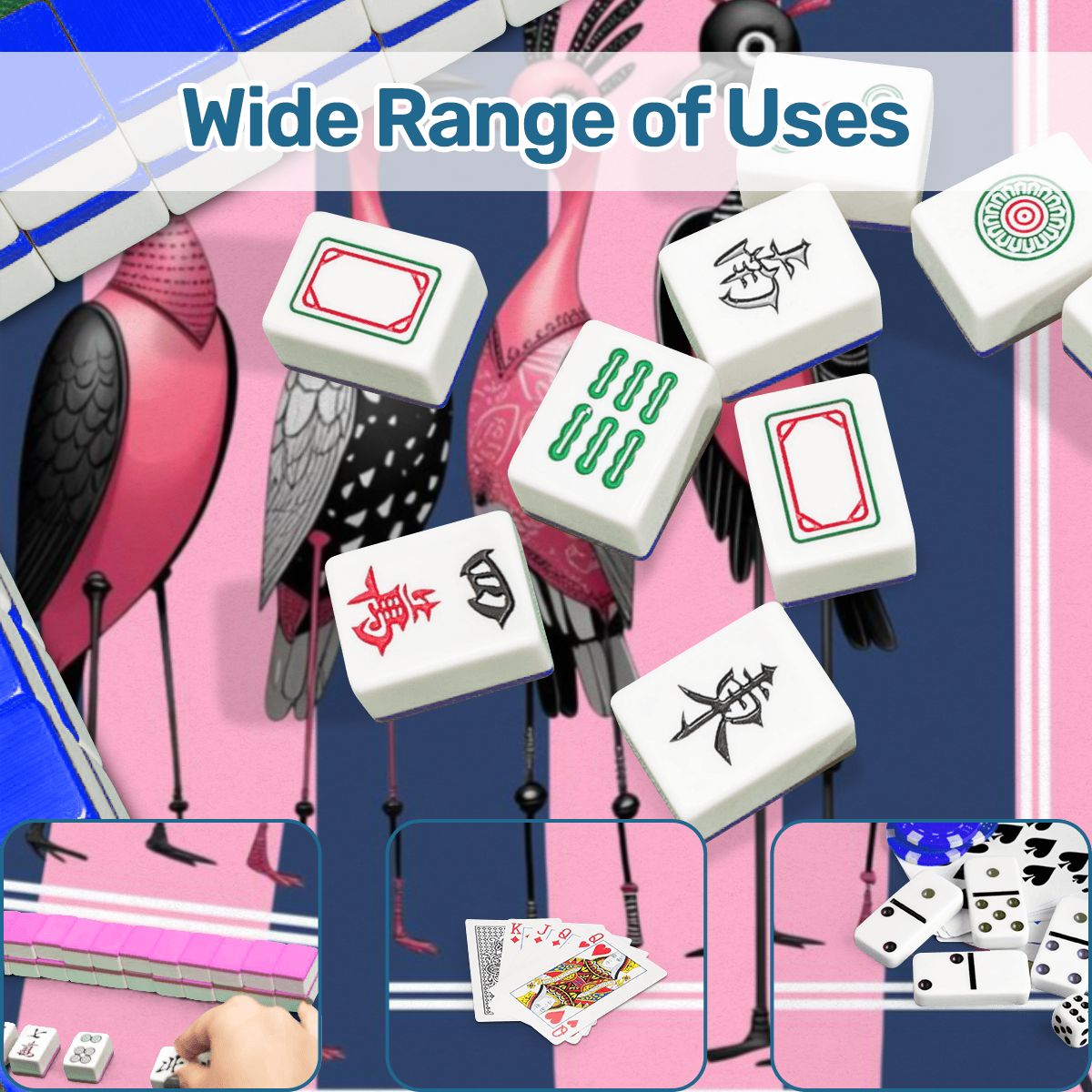 Mahjong Mat Blue Pink Striped Quirky Mahjong Bird Queens - 31.5’’x31.5’’ - Daily Accessories