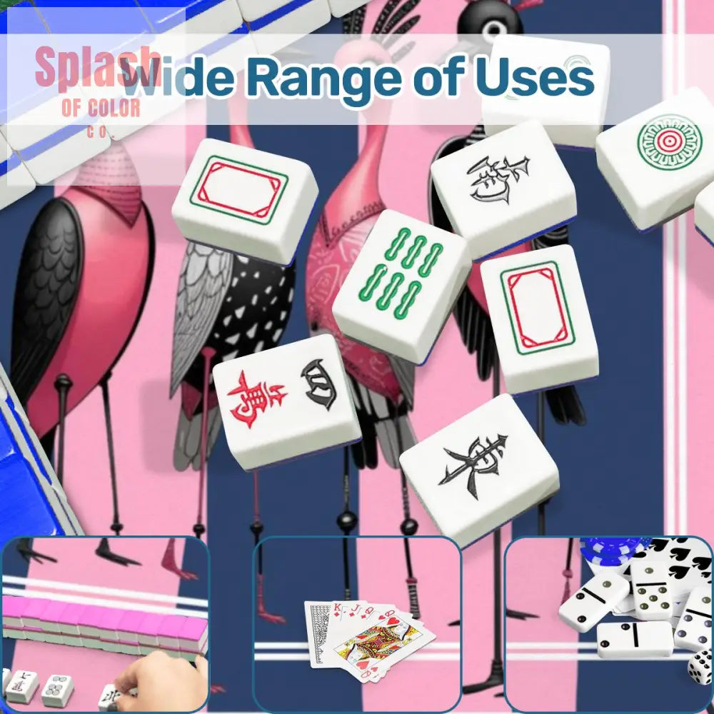 Mahjong Mat Blue Pink Striped Quirky Mahjong Bird Queens - 31.5’’x31.5’’ - Daily Accessories