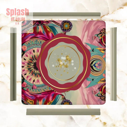 Mahjong Mat Bohemian Jeweled Tones, Fusia, Pink, Teal Maroon Watercolor Mahj Game Night Mat - Splash of Color co.