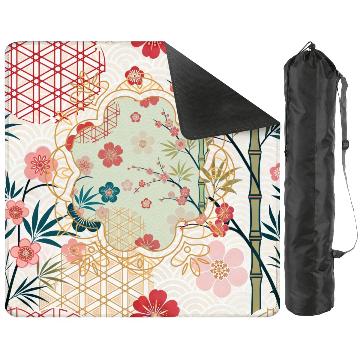 Mahjong Mat Cherry Blossom Asian Designed Floral Bamboo Mahj Game Mat - 31.5’’x31.5’’ - Daily Accessories